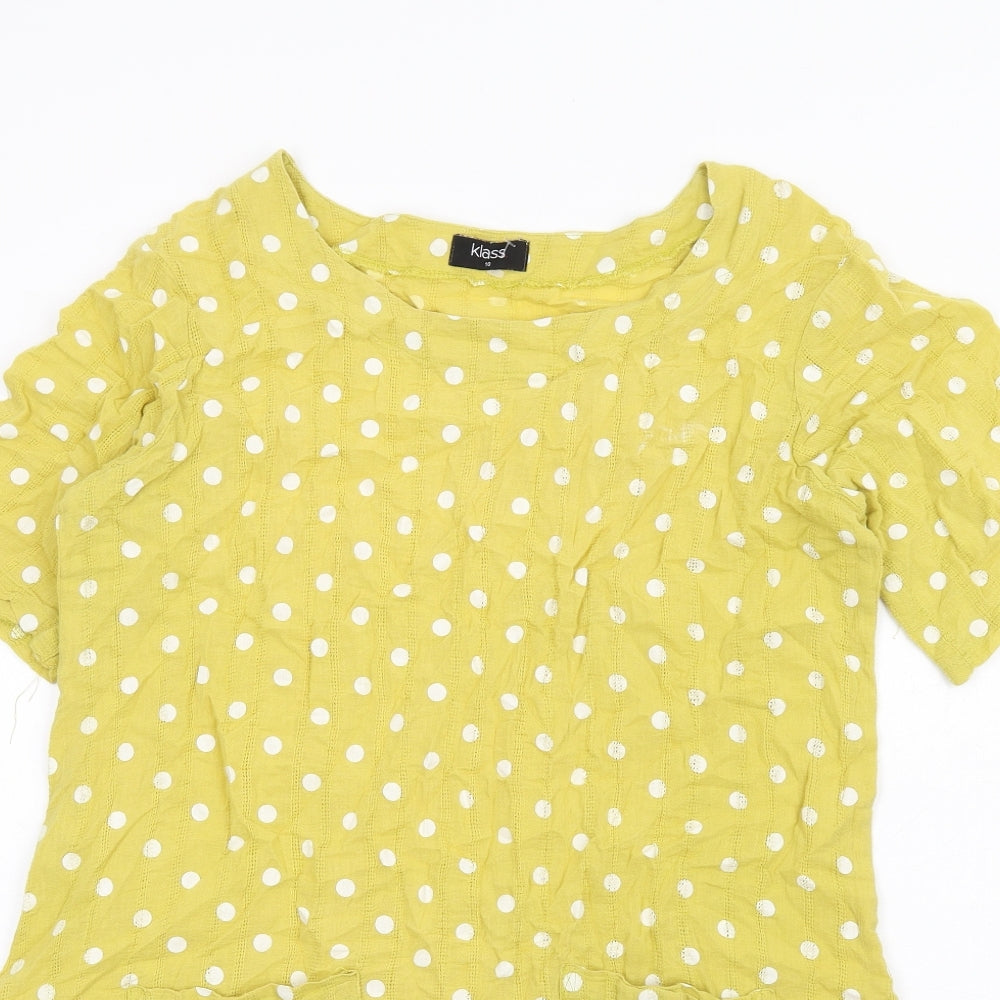 Klass Womens Yellow Polka Dot Cotton Basic T-Shirt Size 10 Round Neck