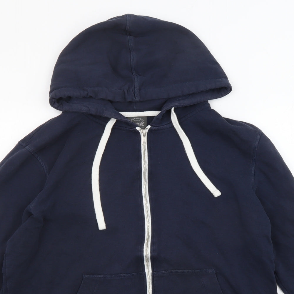 JACK & JONES Mens Blue Cotton Full Zip Hoodie Size L