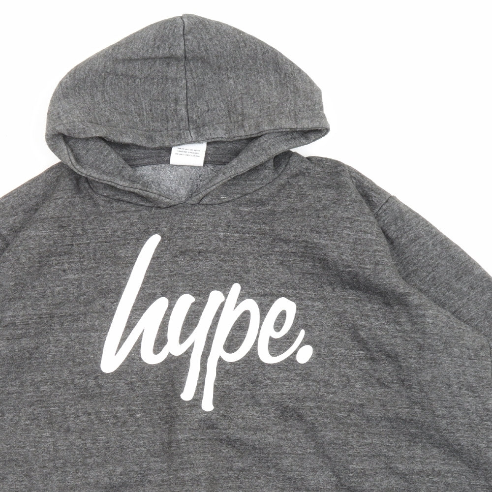 Hype Boys Grey Cotton Pullover Hoodie Size 16 Years Pullover - Logo