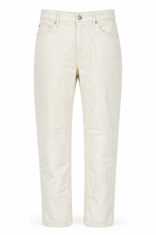 Front view of Gap women’s beige cotton boyfriend jeans, size UK 30, in, 28-inch leg regular zip