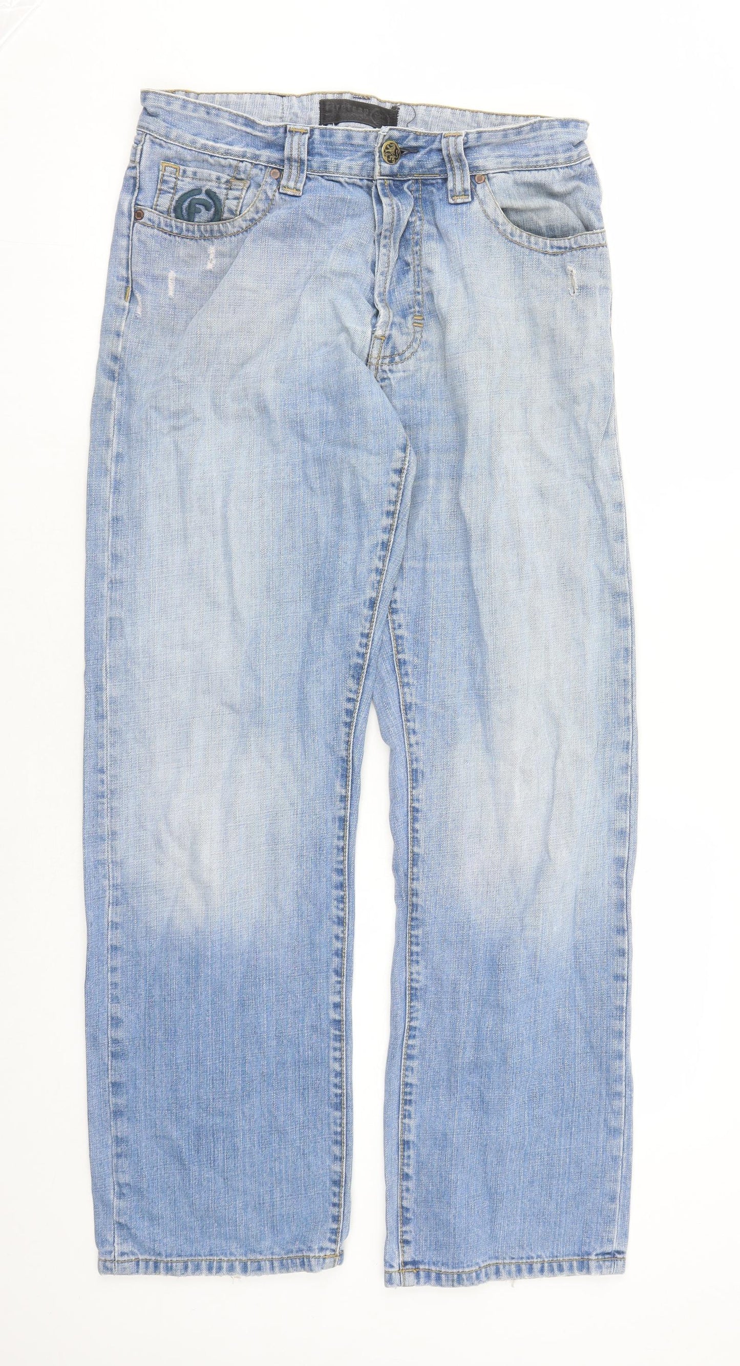 Firetrap Mens Blue Cotton Straight Jeans Size 32 in L29 in Regular Button