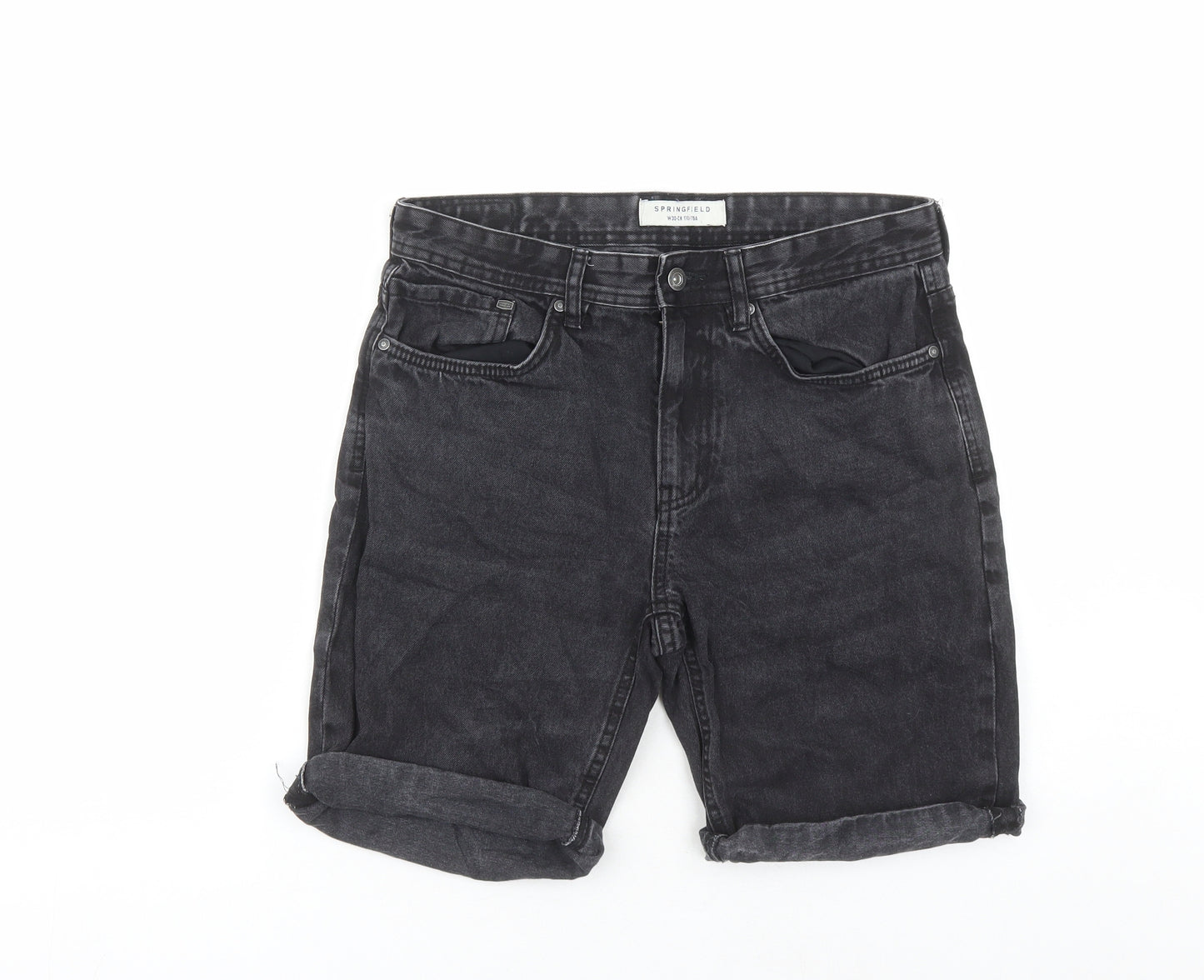 Springfield Mens Black Cotton Chino Shorts Size 30 in L8 in Regular Zip