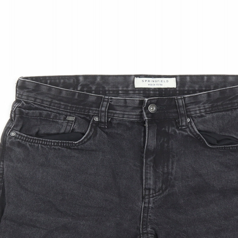 Springfield Mens Black Cotton Chino Shorts Size 30 in L8 in Regular Zip