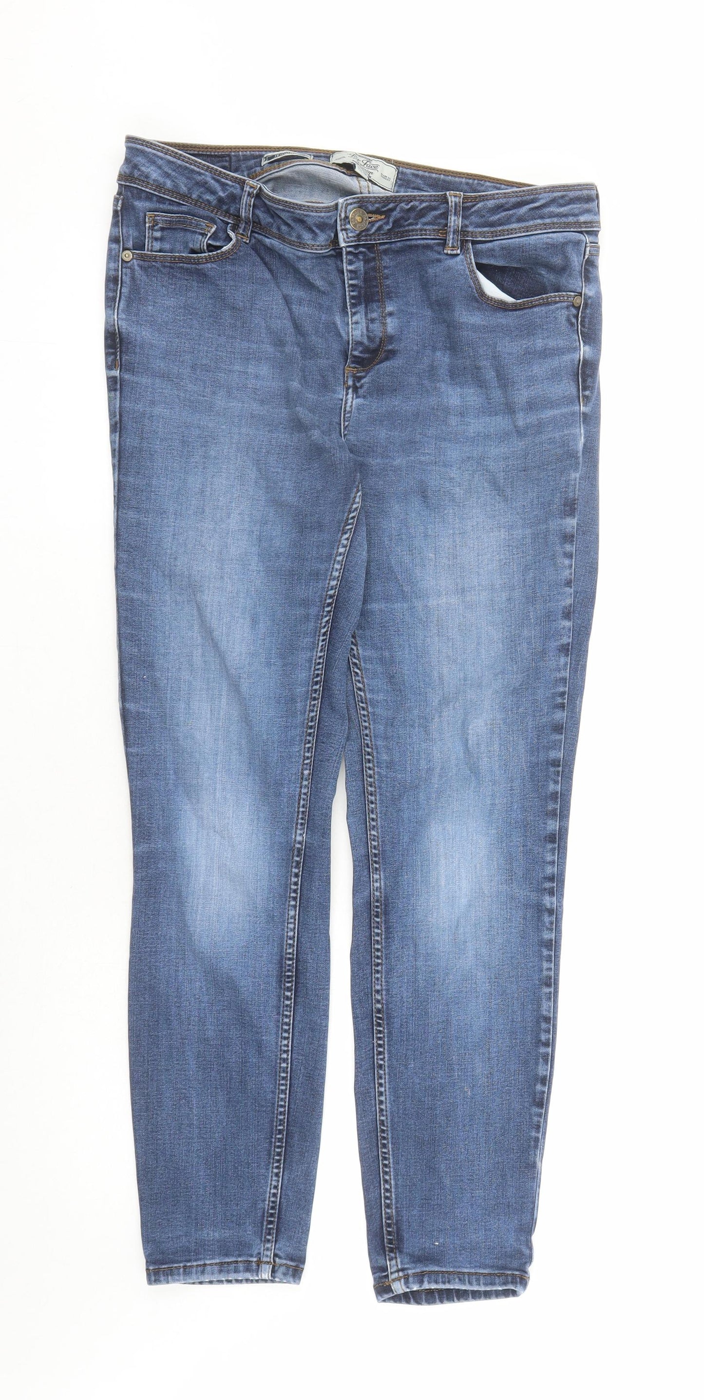 Fat Face Womens Blue Cotton Straight Jeans Size 14 L27 in Regular Zip