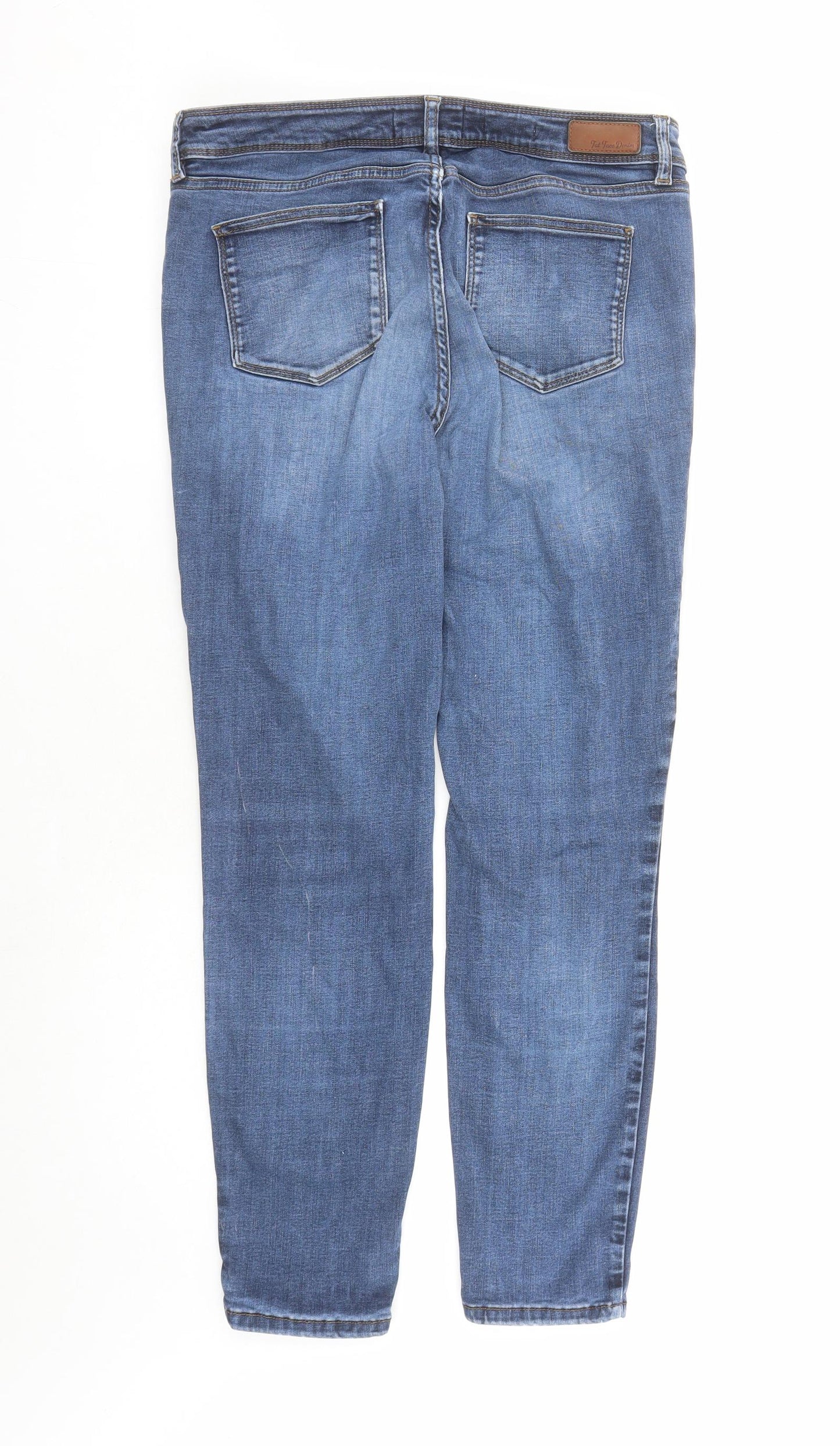 Fat Face Womens Blue Cotton Straight Jeans Size 14 L27 in Regular Zip