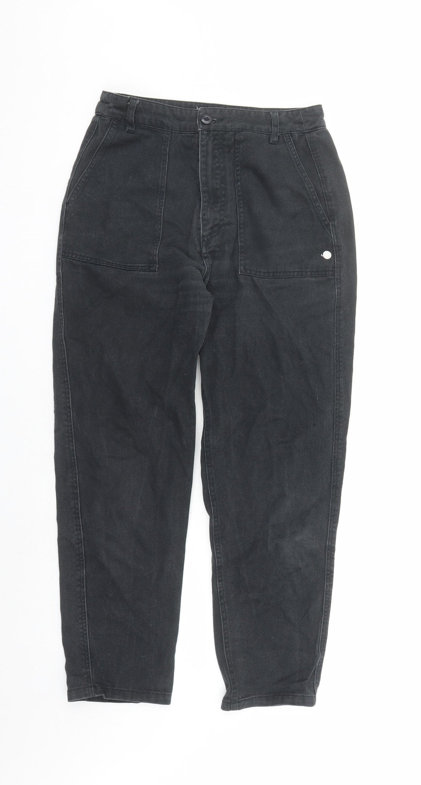 Pull&Bear Womens Black Cotton Straight Jeans Size 28 in L25 in Regular Zip