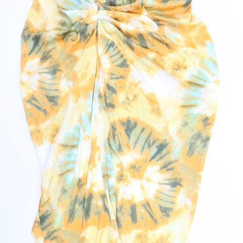 PRETTYLITTLETHING Womens Multicoloured Geometric Polyester A-Line Skirt Size 22 Zip - Hi Low Length