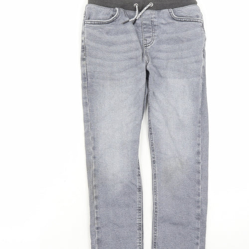 NEXT Boys Grey Cotton Straight Jeans Size 9 Months L22 in Extra-Slim Drawstring - Elasticated Waist