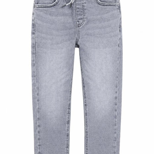 NEXT Boys Grey Cotton Straight Jeans Size 9 Months L22 in Extra-Slim Drawstring - Elasticated Waist