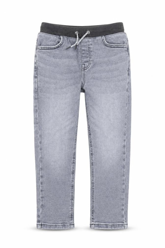 NEXT Boys Grey Cotton Straight Jeans Size 9 Months L22 in Extra-Slim Drawstring - Elasticated Waist