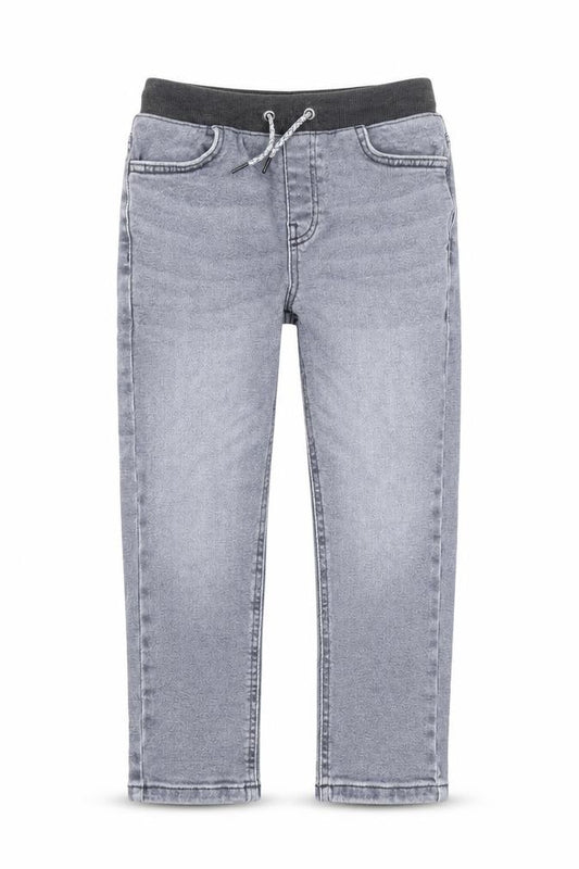 NEXT Boys Grey Cotton Straight Jeans Size 9 Months L22 in Extra-Slim Drawstring - Elasticated Waist