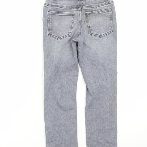 NEXT Boys Grey Cotton Straight Jeans Size 9 Months L22 in Extra-Slim Drawstring - Elasticated Waist