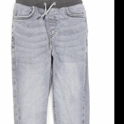 NEXT Boys Grey Cotton Straight Jeans Size 9 Months L22 in Extra-Slim Drawstring - Elasticated Waist