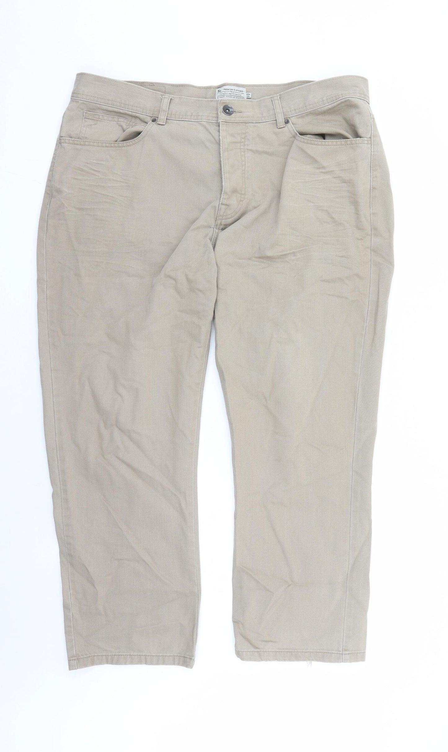 TU Mens Beige Cotton Straight Jeans Size 40 in L28 in Regular Zip