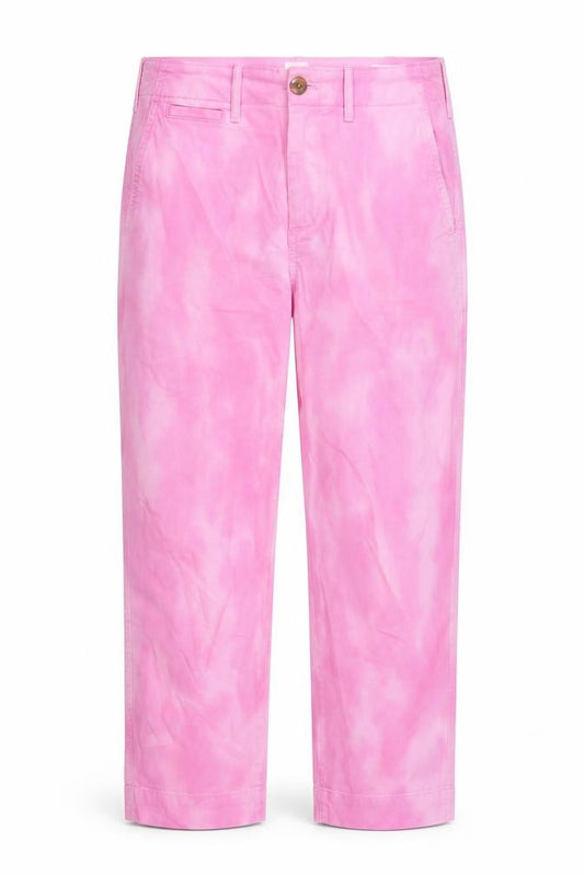 Front view of Gap women’s pink cotton straight jeans, size UK 4, 27-inch leg regular zip - tie dye effect