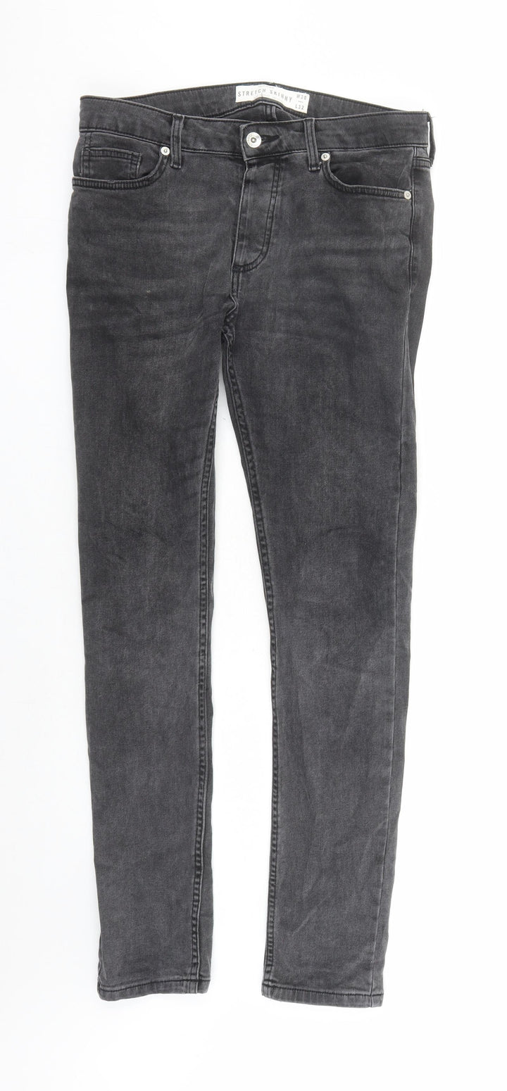 Topman Mens Grey Cotton Skinny Jeans Size 30 in L30 in Regular Buckle