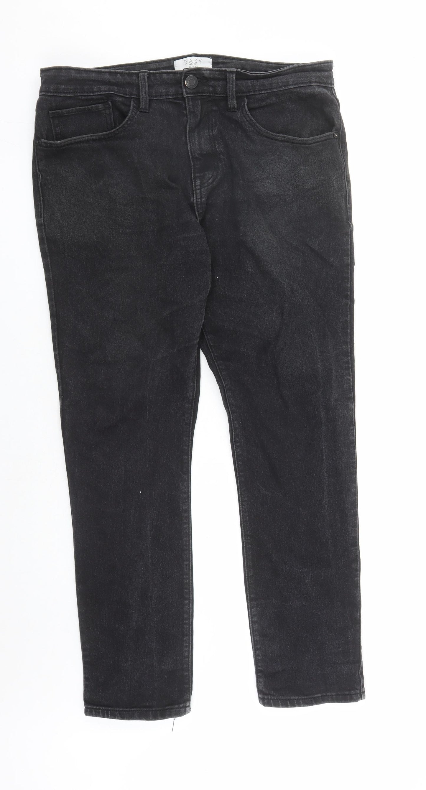 Easy Mens Black Cotton Straight Jeans Size 34 in L30 in Slim Zip