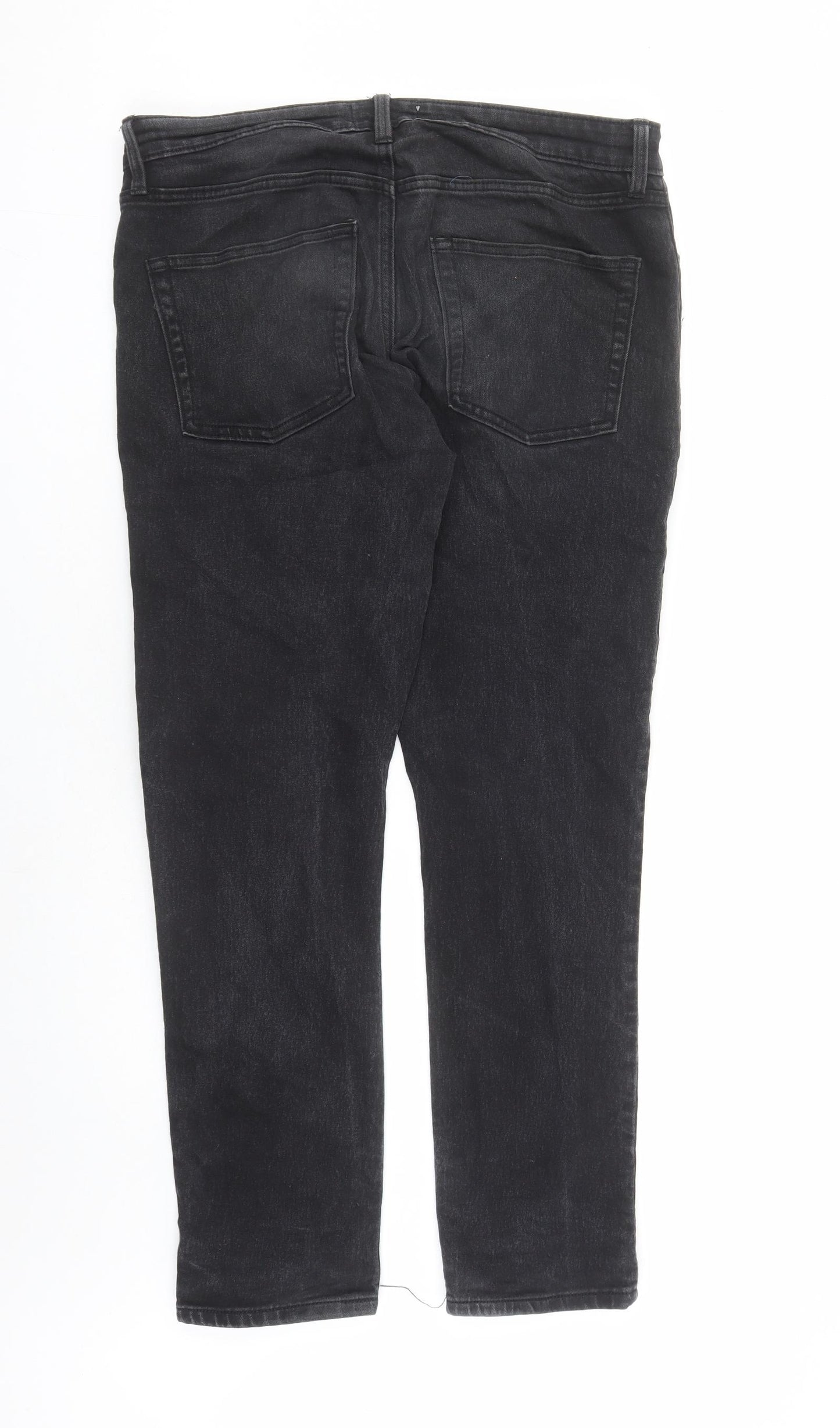 Easy Mens Black Cotton Straight Jeans Size 34 in L30 in Slim Zip