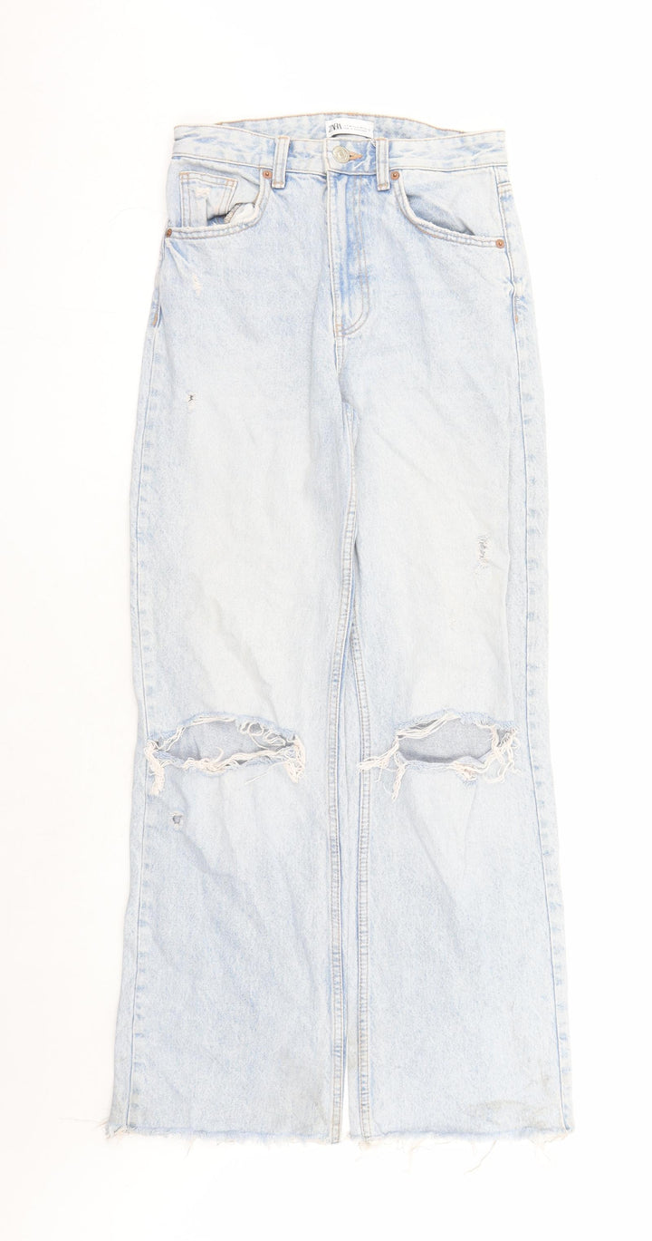 Zara Womens Blue Cotton Bootcut Jeans Size 28 in L30 in Regular Zip