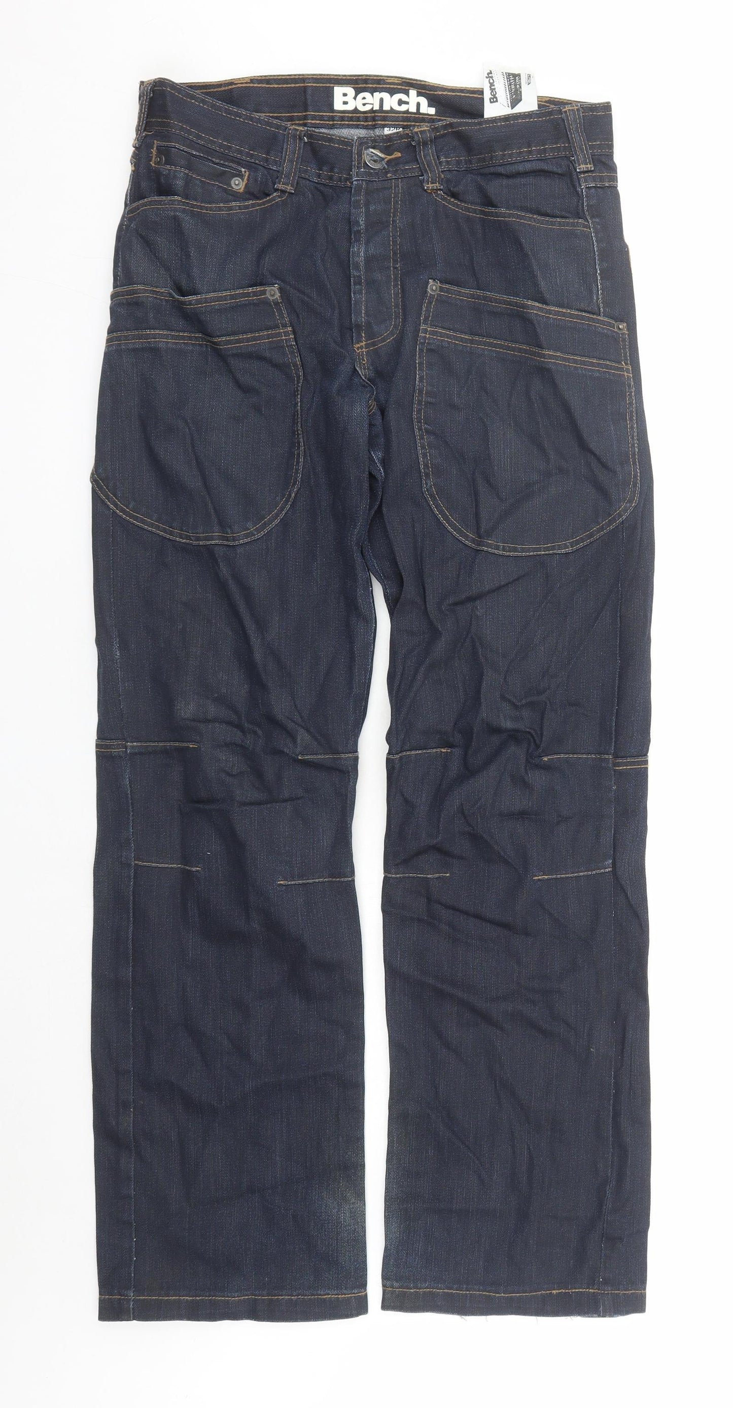 Bench Mens Blue Cotton Straight Jeans Size 32 in L31 in Regular Zip