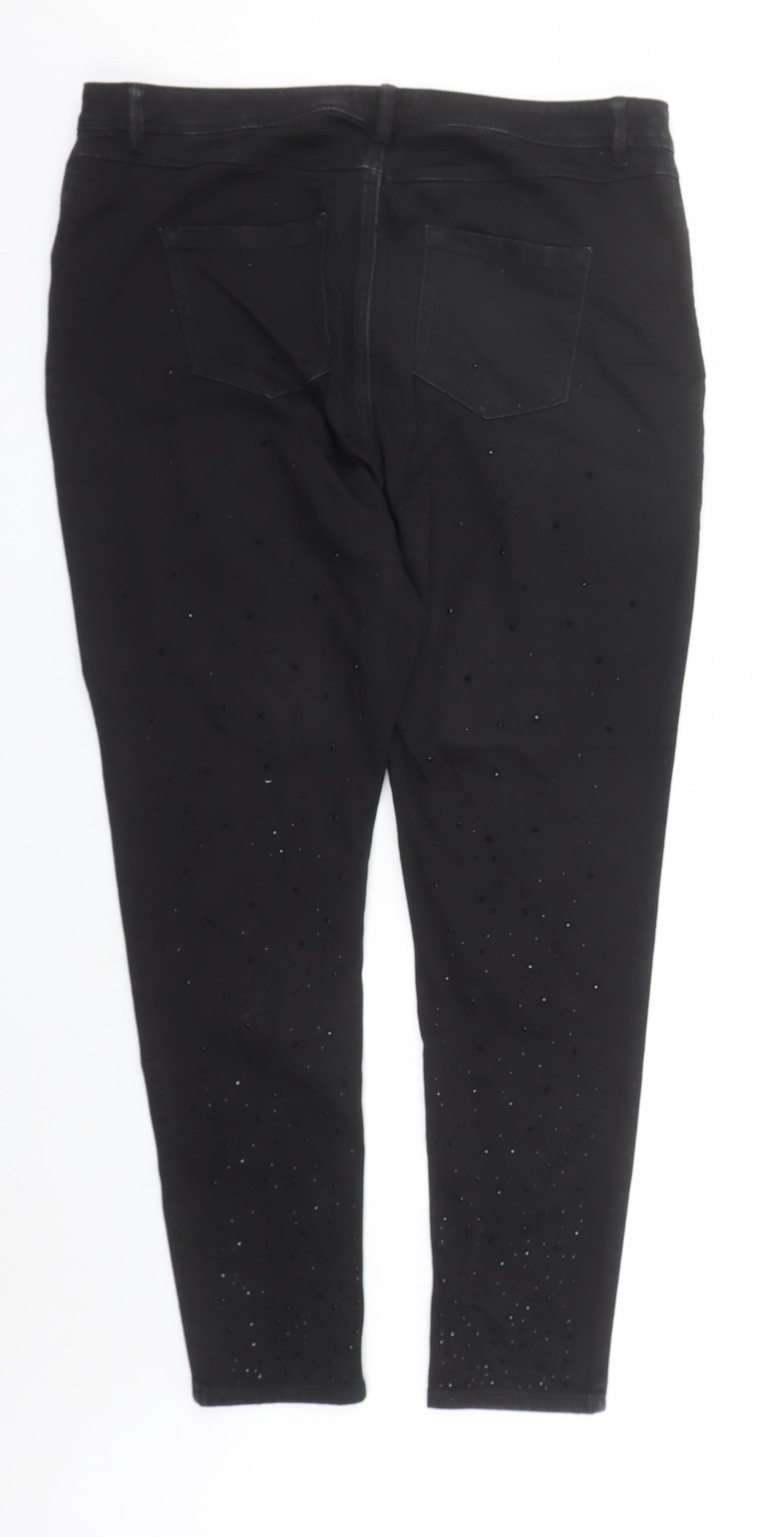 Marks and Spencer Womens Black Cotton Skinny Jeans Size 16 L27 in Regular Zip - Rhinestone Detail