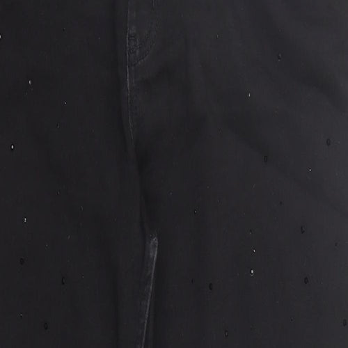 Marks and Spencer Womens Black Cotton Skinny Jeans Size 16 L27 in Regular Zip - Rhinestone Detail