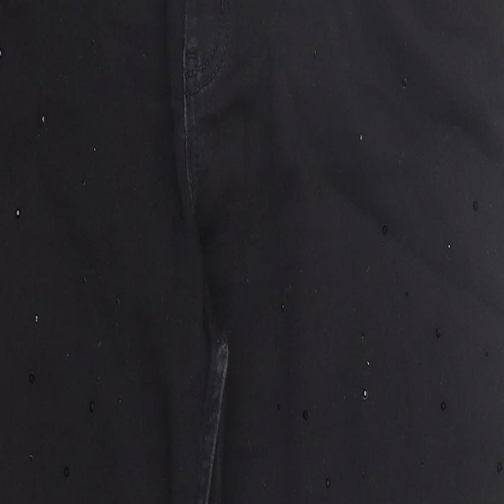 Marks and Spencer Womens Black Cotton Skinny Jeans Size 16 L27 in Regular Zip - Rhinestone Detail