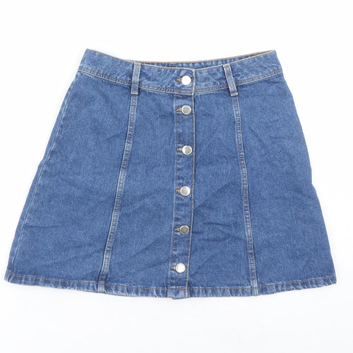 Divided by H&M Womens Blue Cotton A-Line Skirt Size 8 Button
