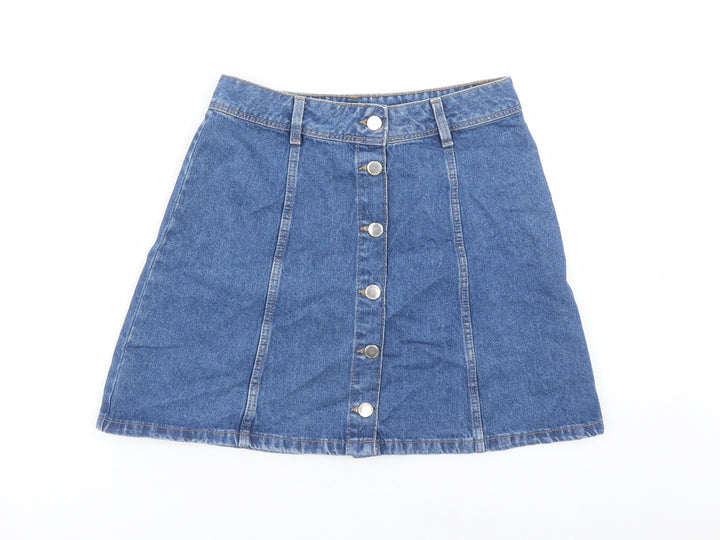 Divided by H&M Womens Blue Cotton A-Line Skirt Size 8 Button