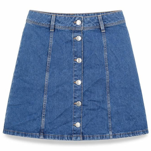 Divided by H&M Womens Blue Cotton A-Line Skirt Size 8 Button