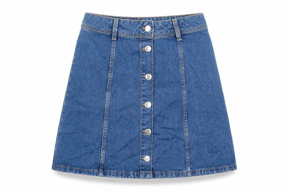 Divided by H&M Womens Blue Cotton A-Line Skirt Size 8 Button