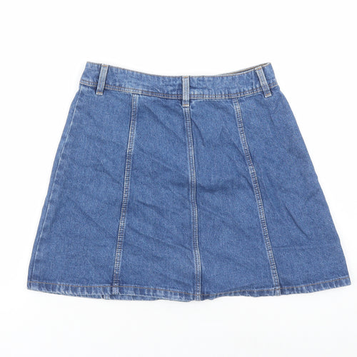 Divided by H&M Womens Blue Cotton A-Line Skirt Size 8 Button