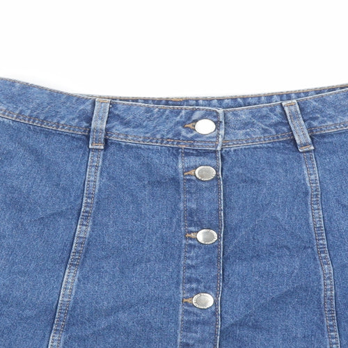 Divided by H&M Womens Blue Cotton A-Line Skirt Size 8 Button