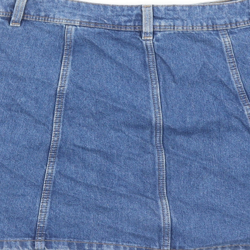 Divided by H&M Womens Blue Cotton A-Line Skirt Size 8 Button