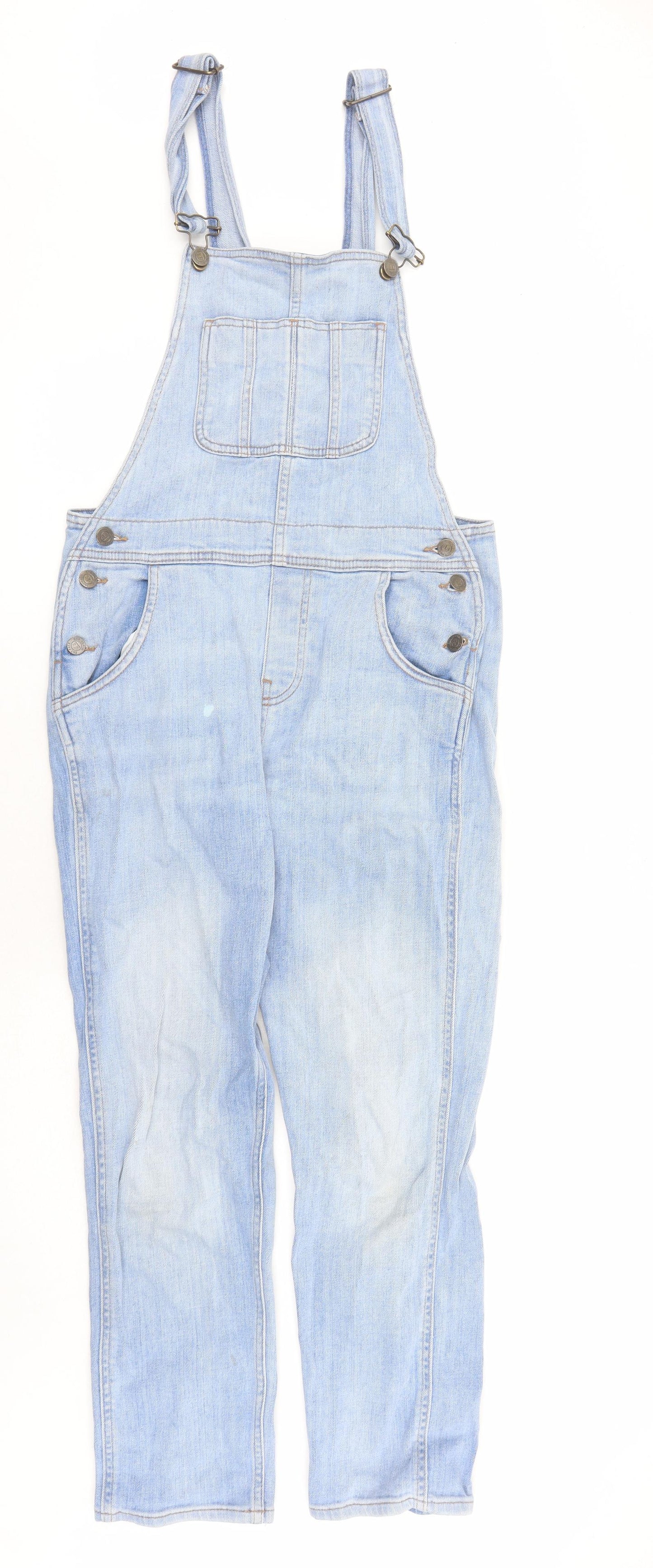 Fat Face Womens Blue Cotton Dungaree One-Piece Size 8 L27 in Button