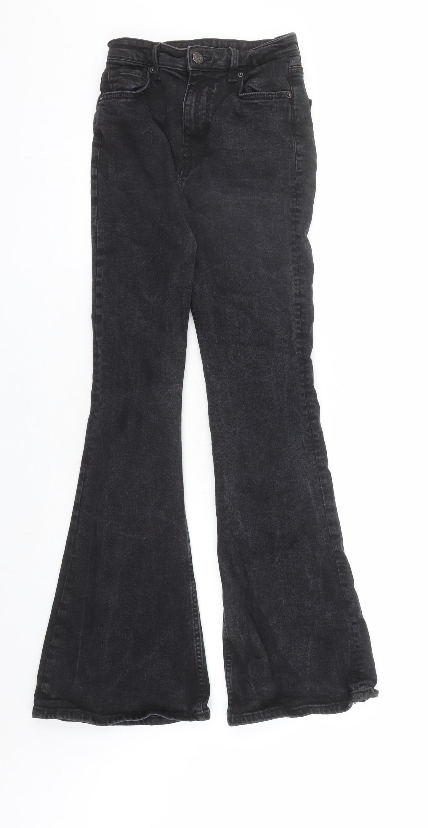 Bershka Womens Black Cotton Flared Jeans Size 24 in L30 in Regular Zip