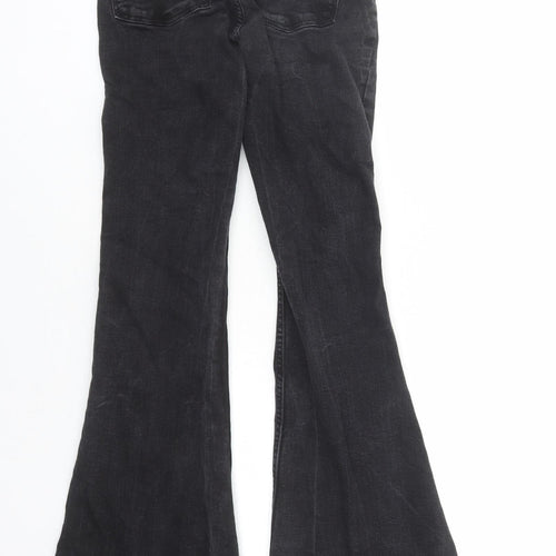 Bershka Womens Black Cotton Flared Jeans Size 24 in L30 in Regular Zip