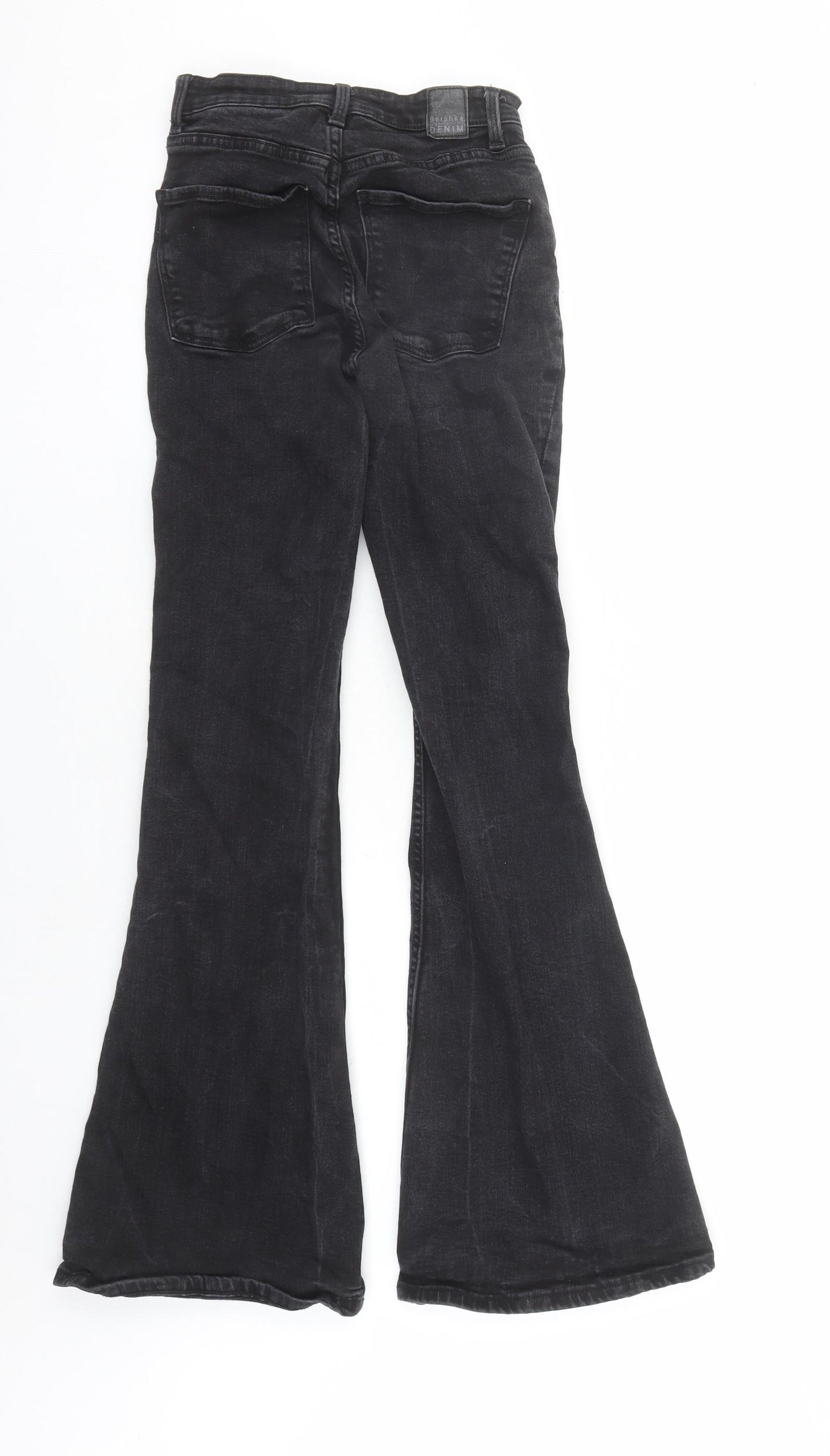 Bershka Womens Black Cotton Flared Jeans Size 24 in L30 in Regular Zip