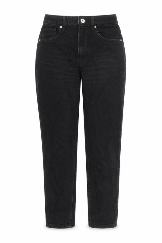 Front view of Bershka women’s black cotton mom jeans, size UK 26, in, 26-inch leg regular zip