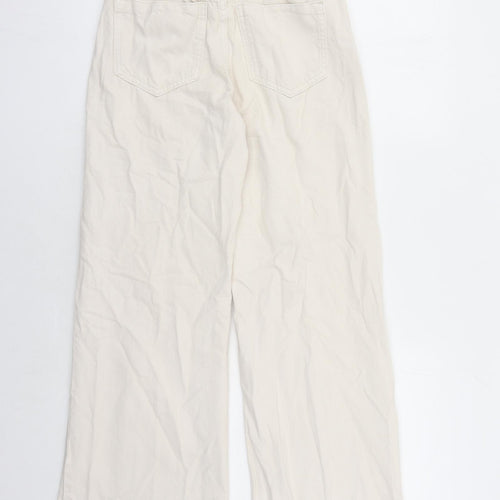 Bershka Womens Beige Polyester Wide-Leg Jeans Size 26 in L29 in Regular Zip