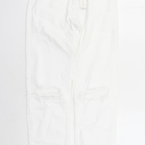 Bershka Womens White Cotton Straight Jeans Size 26 in L29 in Regular Zip