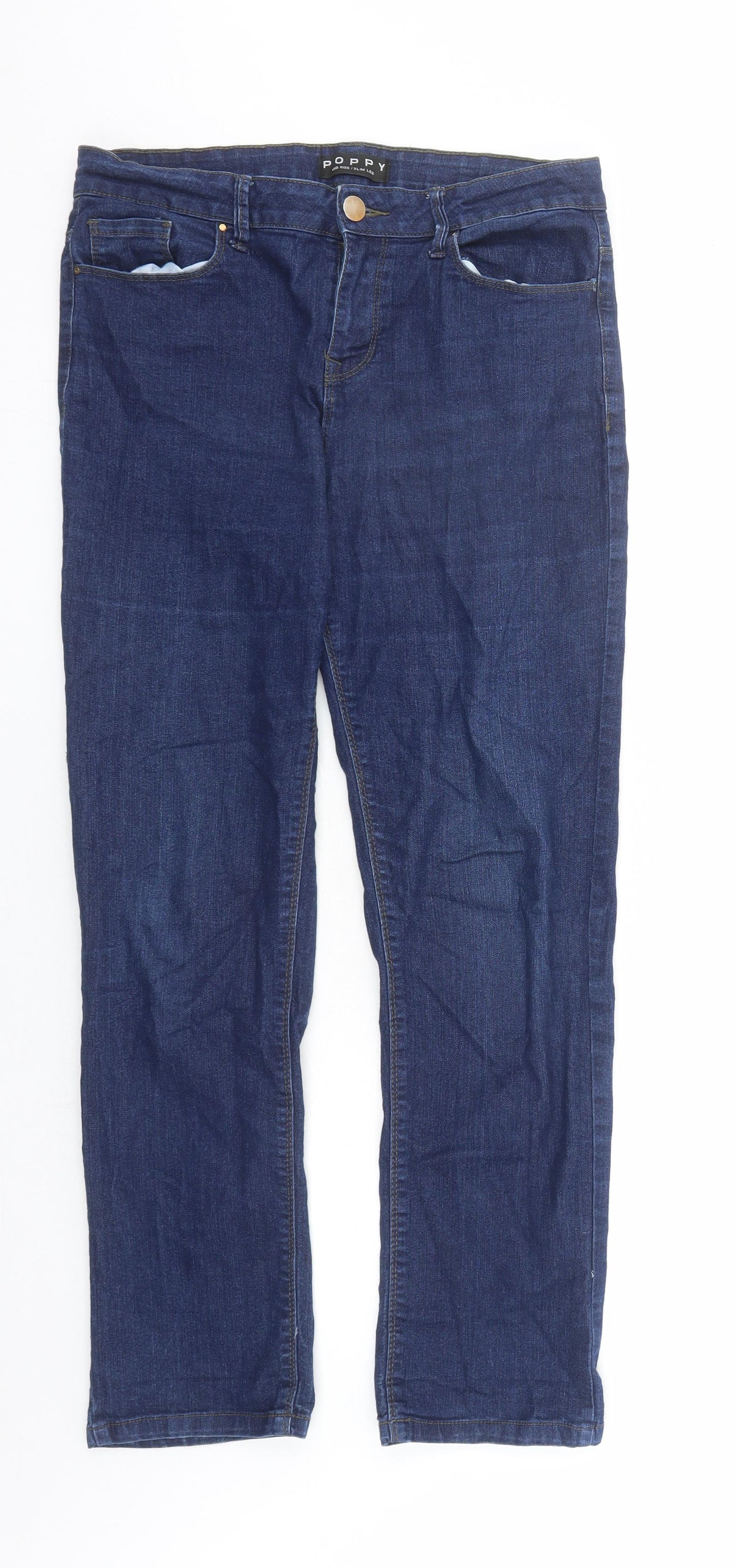 Peacocks Womens Blue Cotton Straight Jeans Size 12 L28 in Slim Zip