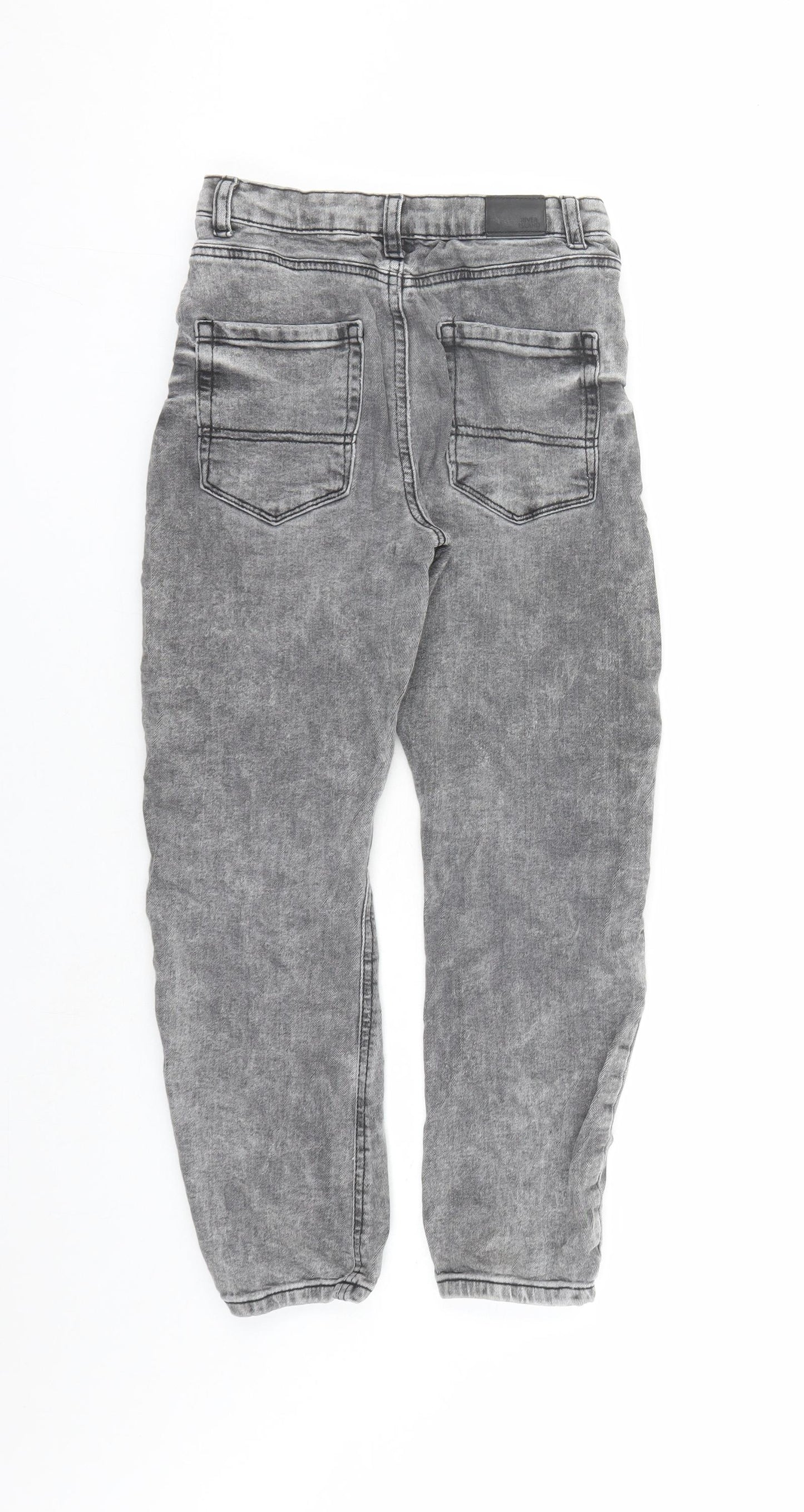 River Island Boys Grey Cotton Straight Jeans Size 10 Years L22 in Regular Zip - Distressed Look