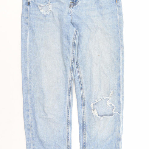 New Look Girls Blue Cotton Straight Jeans Size 12 Years L27 in Regular Zip - Distressed Look