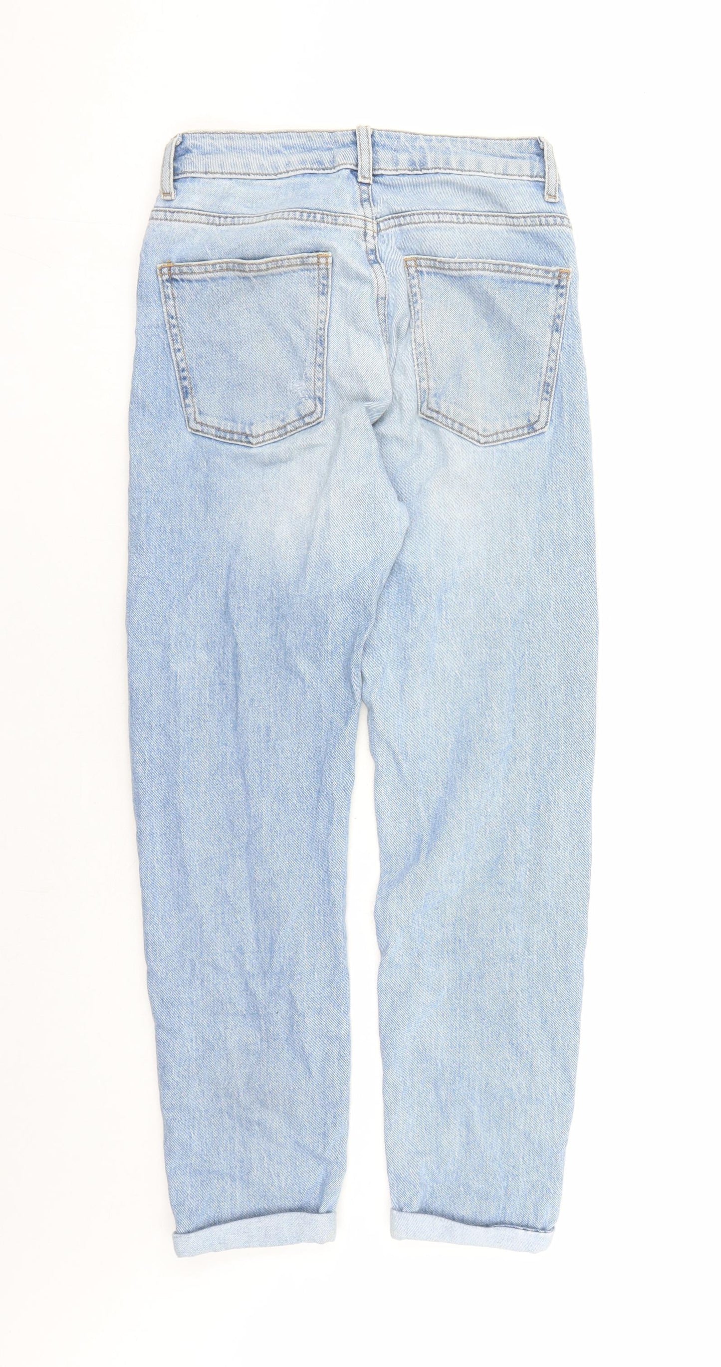 New Look Girls Blue Cotton Straight Jeans Size 12 Years L27 in Regular Zip - Distressed Look