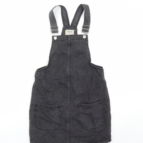 Denim & Co. Womens Black Cotton Pinafore/Dungaree Dress Size 6 Square Neck Button