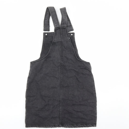 Denim & Co. Womens Black Cotton Pinafore/Dungaree Dress Size 6 Square Neck Button