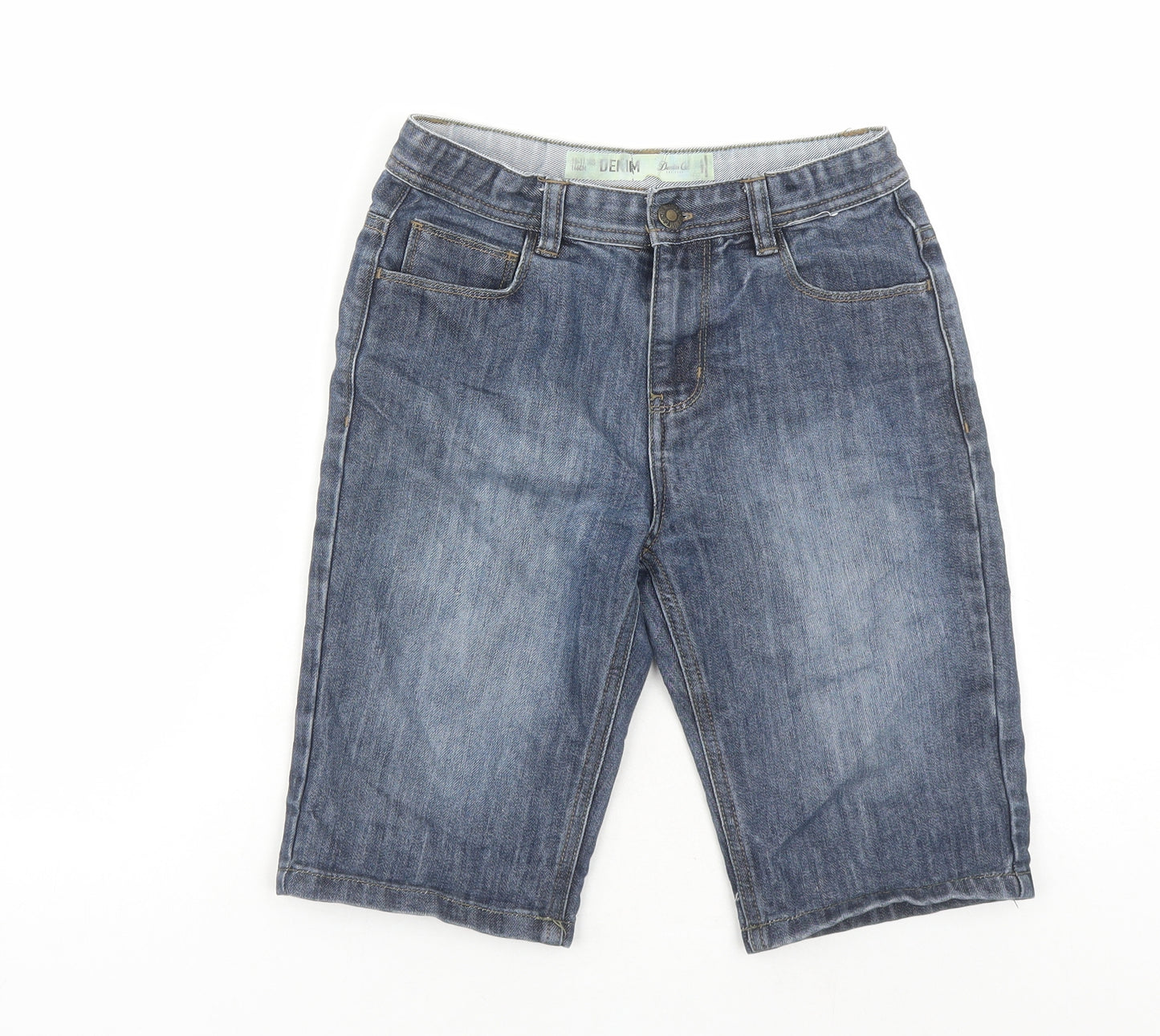 Denim & Co. Boys Blue Cotton Biker Shorts Size 10-11 Years L11 in Regular Zip