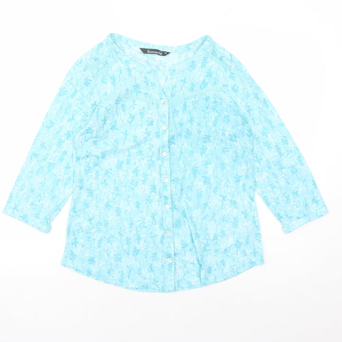 Bonmarché Womens Blue Floral Polyester Basic Button-Up Size 10 V-Neck
