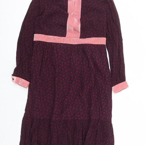 Boden Womens Red Floral Viscose A-Line Size 14 Round Neck Zip
